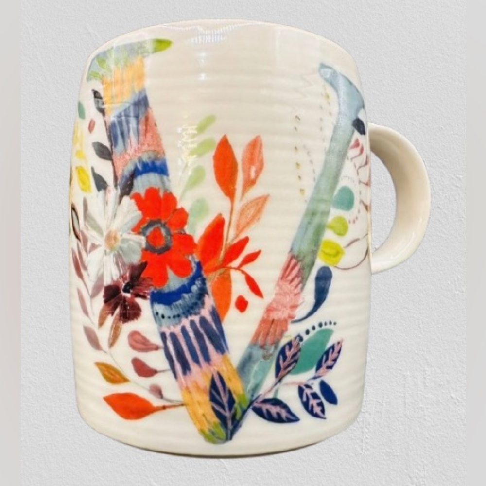 Anthropologie Starla M. Halfmann “V” Monogram Fine Porcelain Coffee Mug